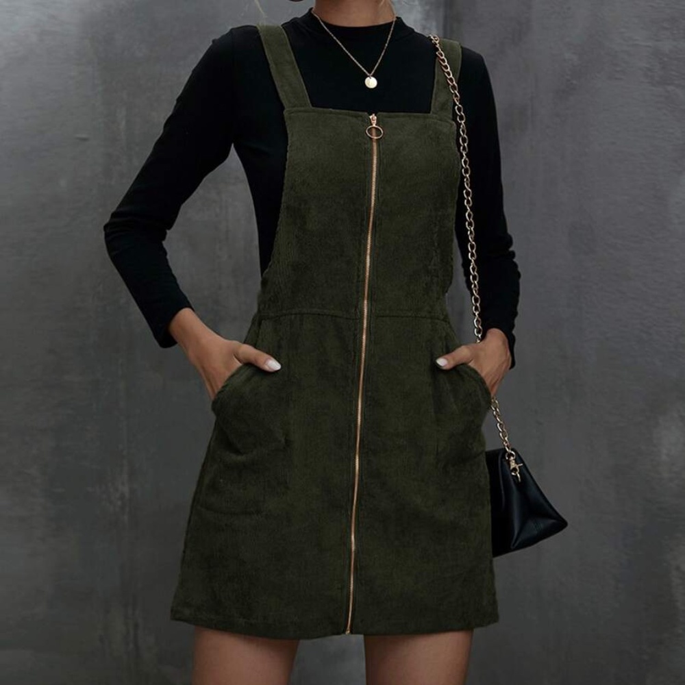 Boho Rust Brown corduroy Zipper Mini Dress - Picture 8 of 8